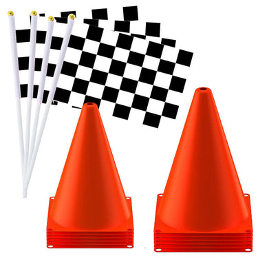 Conos de tráfico y banderas de carreras | Haz tu fiesta espectacular - Ideal para tema de autos de carrera